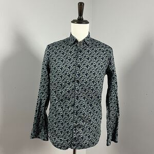 Ted Baker Modern Fit Blue Floral Button Front Long Sleeve Shirt Men's 15.5